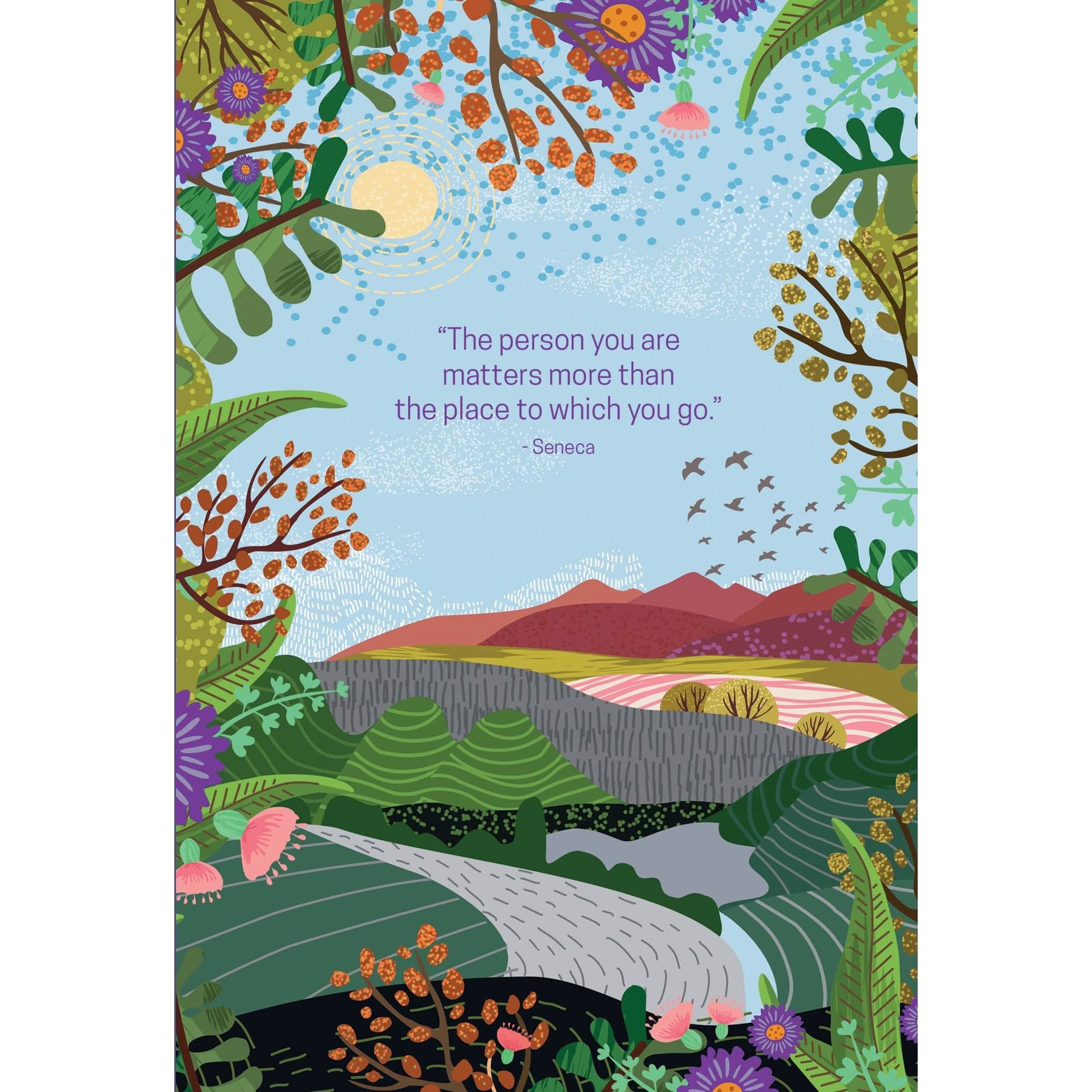 Graduation card featuring a nature landscape scene with trees and mountains, by Pictura, suitable for celebrating graduation achievements.
